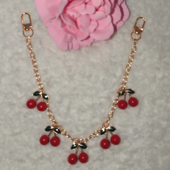 Cherry Charm Gold-Tone Chain Strap - Red & Green - Picture 3 of 3